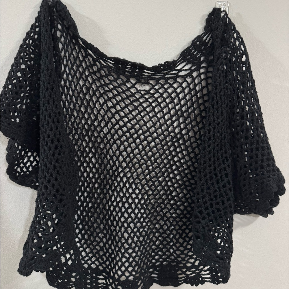 Black Crochet Open-Knit Women's Sweater